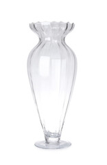 Stylish empty glass vase isolated on white