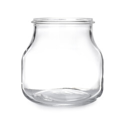 Stylish empty glass vase isolated on white