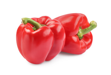 Ripe red bell peppers isolated on white
