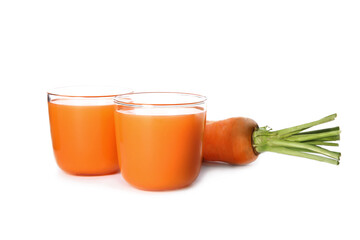 Freshly made carrot juice on white background