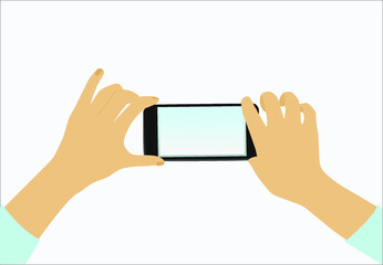 Mobile phone in hands. Vector illustration. White background isolated.