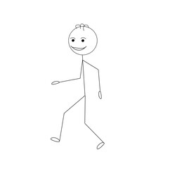A Jolly stick man walking isolated on a white background. Emotions.