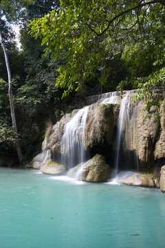 Erawan Waterfall is located in the Erawan National Park area, Kanchanaburi, Thailand © Chutima