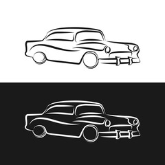 Retro car outline vintage collection, classic garage sign, vector illustration background, can be used for design t-shirt.