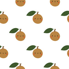 Fototapeta na wymiar Kawaii Cartoon Longan fruit. Patterns 