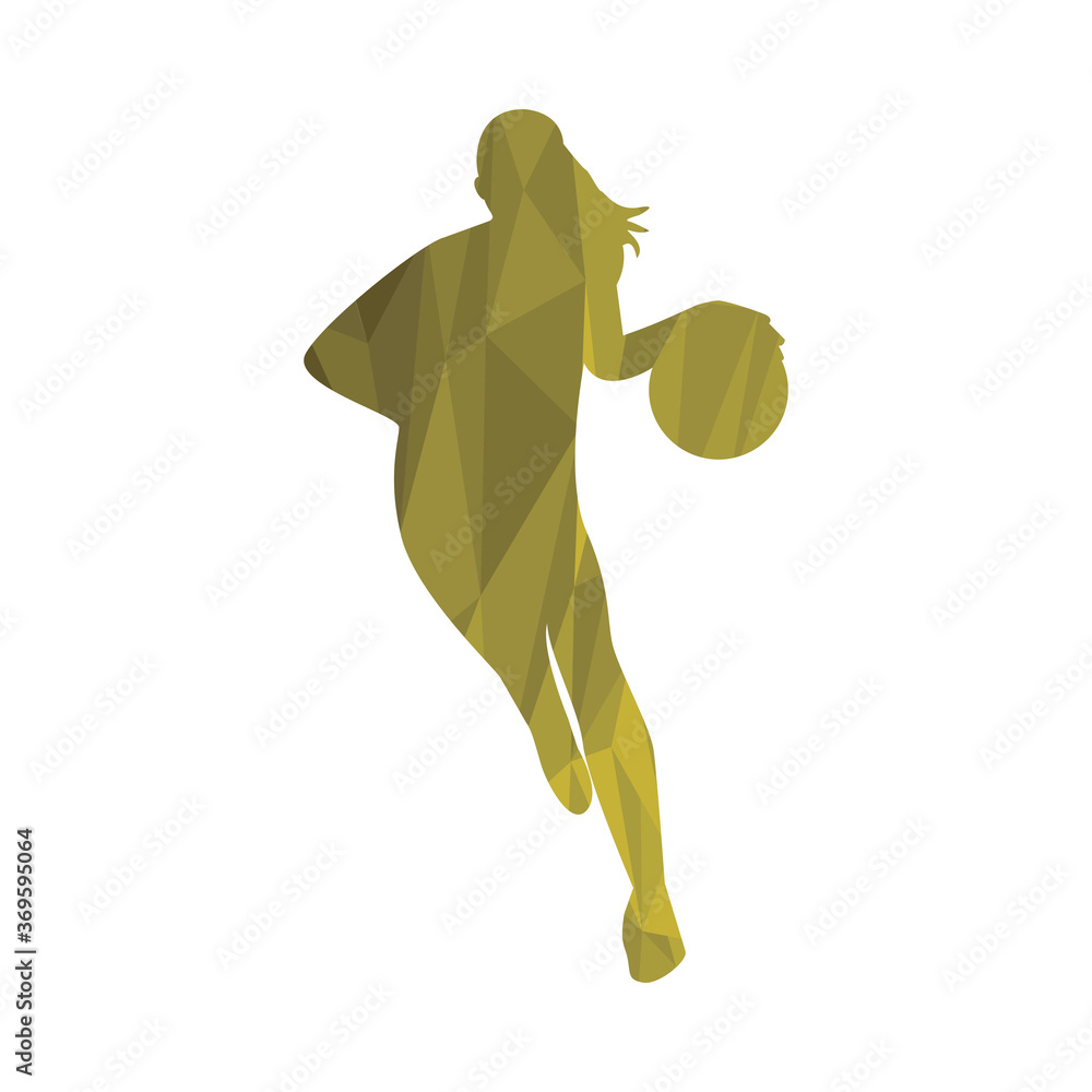 Poster athletic woman practicing basketball sport silhouette