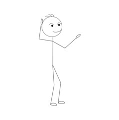 Stick man is worth thinking what to do. Isolated on a white background. Emotions. An angry little man.