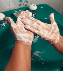 Hand washing and hygiene with a lot of foam