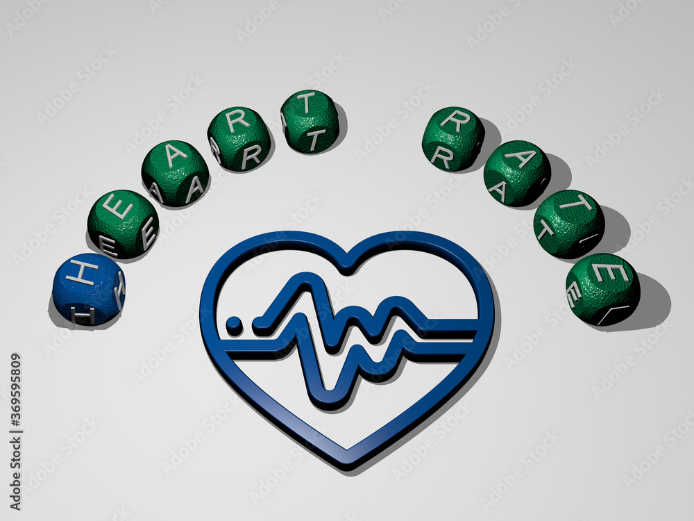 Poster 3d graphical image of heart rate vertically along with text built around the icon by metallic cubic 