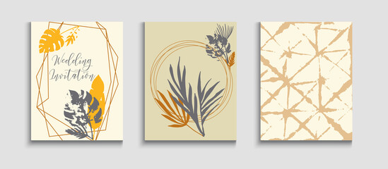 Abstract Vintage Vector Banners Set. Noble Olive Leaves Invitation 