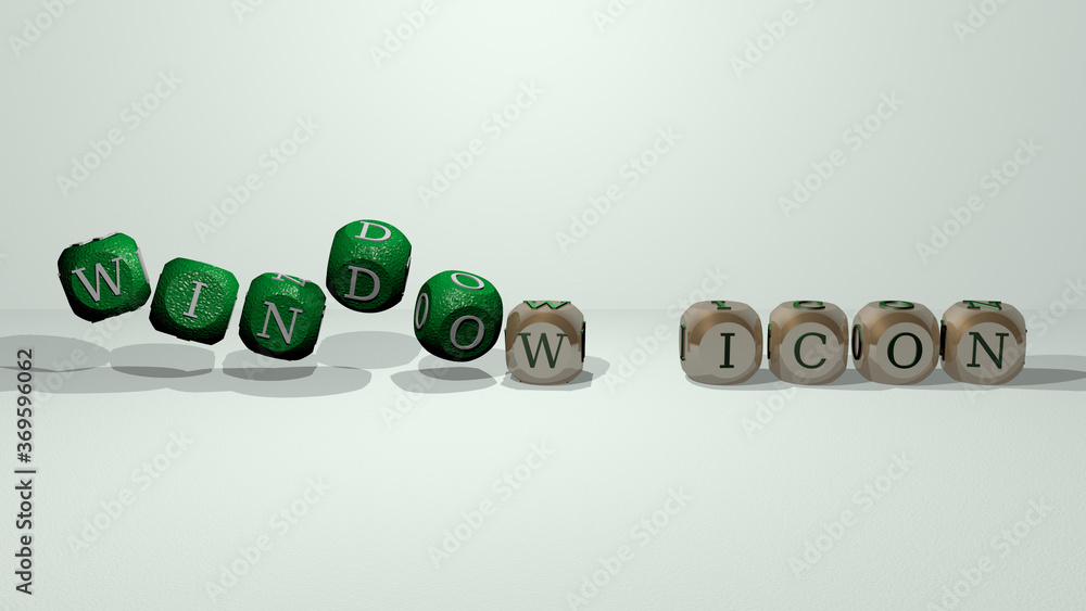 Poster window icon combined by dice letters and color crossing for the related meanings of the concept. bac