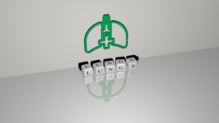 3D illustration of LUNGS graphics and text made by metallic dice letters for the related meanings of the concept and presentations. human and anatomy