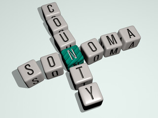 sonoma county combined by dice letters and color crossing for the related meanings of the concept. california and coast