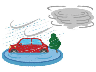 台風の被害に遭う自動車のベクターイラスト