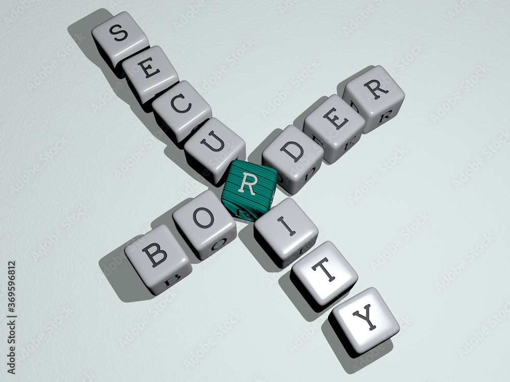 Poster border security combined by dice letters and color crossing for the related meanings of the concept.