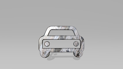 CAR casting shadow with two lights. 3D illustration of metallic sculpture over a white background with mild texture. auto and automobile