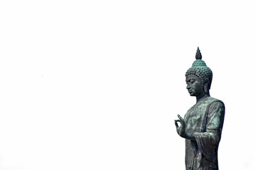 Buddha statue standing in phutthamonthon Bangkok Thailand on white background