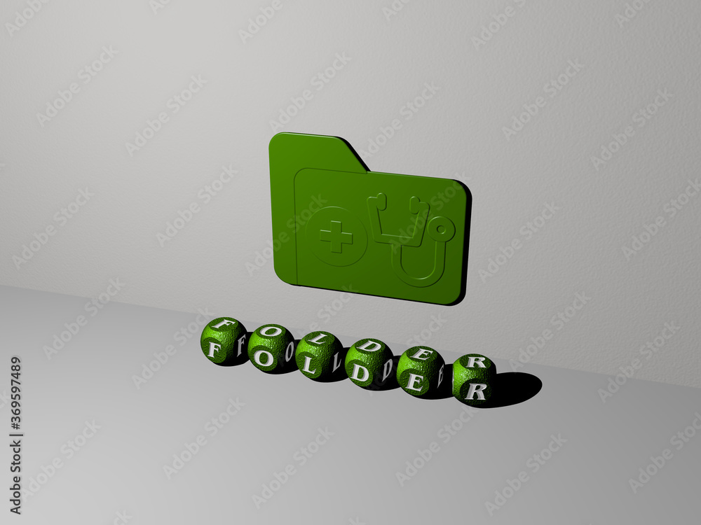 Fototapete 3d illustration of folder graphics and text made by metallic dice letters for the related meanings o