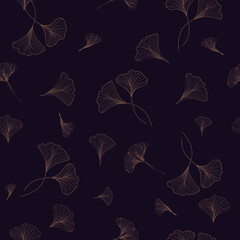 Ginkgo Leaves Floral design Seamless on purple background. Vector illustration pattern 