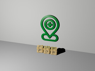 3D graphical image of PIN vertically along with text built by metallic cubic letters from the top perspective, excellent for the concept presentation and slideshows. illustration and icon