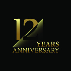 12 years anniversary celebration logo design. gold cut style isolated