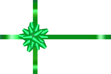 Green ribbon for a gift. Satin ribbon for packaging. Green bow on a ribbon. Vector image. Stock photo.