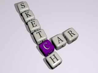 car sketch combined by dice letters and color crossing for the related meanings of the concept. illustration and auto