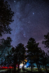 Milky Way on Mather Campground at Grand Canyon National Park. Long exposure on camp car lighting up.