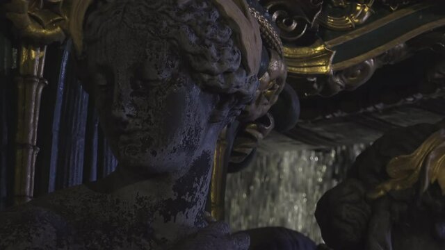 Paris, France: Famous fountain in the Place du Concorde in the night, real time, denoise