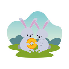 cute rabbits easter season characters in camp