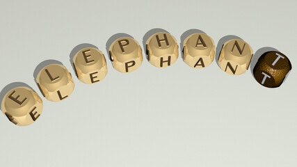 combination of elephant built by cubic letters from the top perspective, excellent for the concept presentation. animal and african