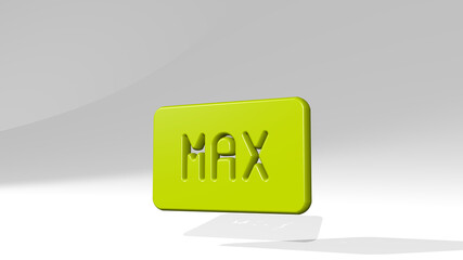 DESIGN DOCUMENT MAX made by 3D illustration of a shiny metallic sculpture with the shadow on light background. abstract and art