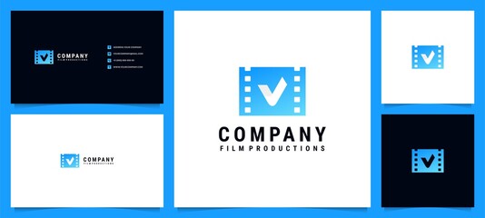 modern logo for film productions and letter V with business card