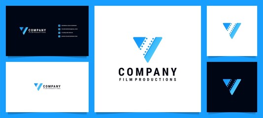 modern logo for film productions and letter V with business card