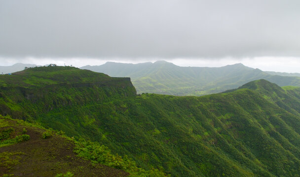 Gloomy shot of Sinhagad hill fortress located at the southwest of the city of Pune, India