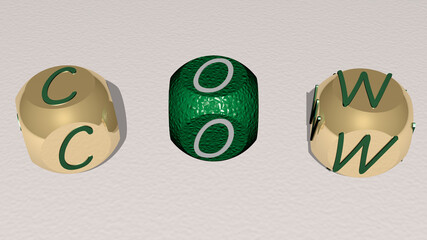 COW combined by dice letters and color crossing for the related meanings of the concept. animal and illustration