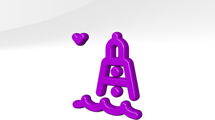 LIGHTHOUSE BIRD made by 3D illustration of a shiny metallic sculpture with the shadow on light background. coast and blue