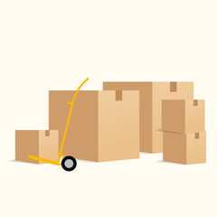 Cardboard boxes stacked on each other, on white background, isolated. Vector, illustration, flat