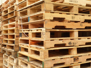 Stack of wooden pallets one on another