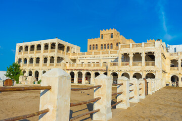 Fototapeta premium view of Horses Stables with blue sky, Souq Waqif in Doha, Qatar.