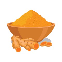 Turmeric powder in the bowl with turmeric illustration 