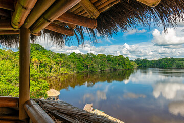 Amazon Rainforest landscape seen from a bird watching observation tower, Yasuni national park,...