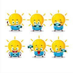 Photographer profession emoticon with lamp ideas cartoon character