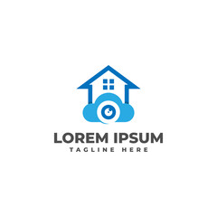 Closed-circuit Television with Cloud and Home Logo Vector Icon Illustration