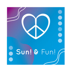 sun fun colorful banner with peace and love heart