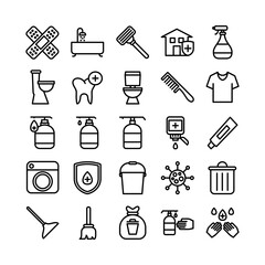 Cleaning icon set vector line for website, mobile app, presentation, social media. Suitable for user interface and user experience.