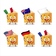 Pencil cartoon character bring the flags of various countries