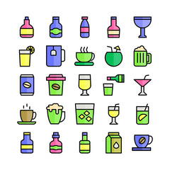 Beverage icon set vector flat line for website, mobile app, presentation, social media. Suitable for user interface and user experience.