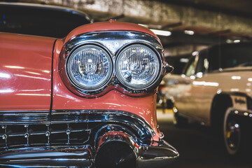 beautiful retro car of pink color.
