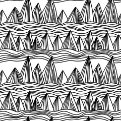 Cool modern seamless hand drawn geometric patterns. Vector abstract mountain illustration